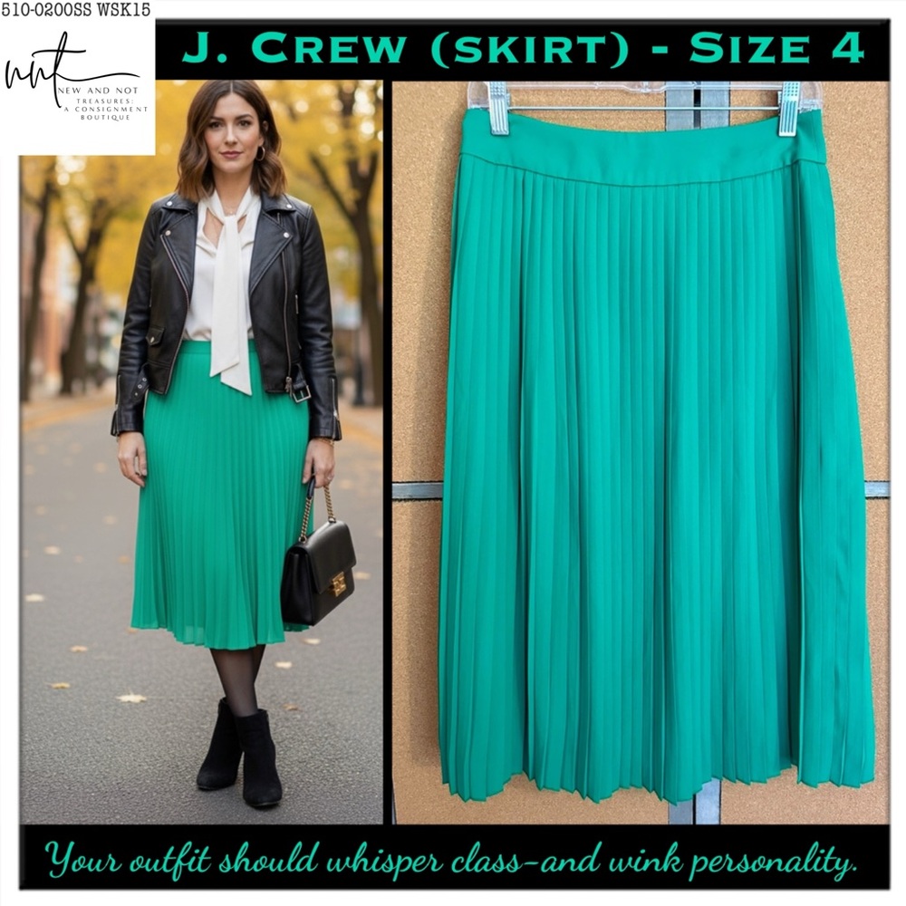 J.Crew Accordion Pleated Midi Skirt Brilliant Kelly Green Size 4 $98 Lined EUC